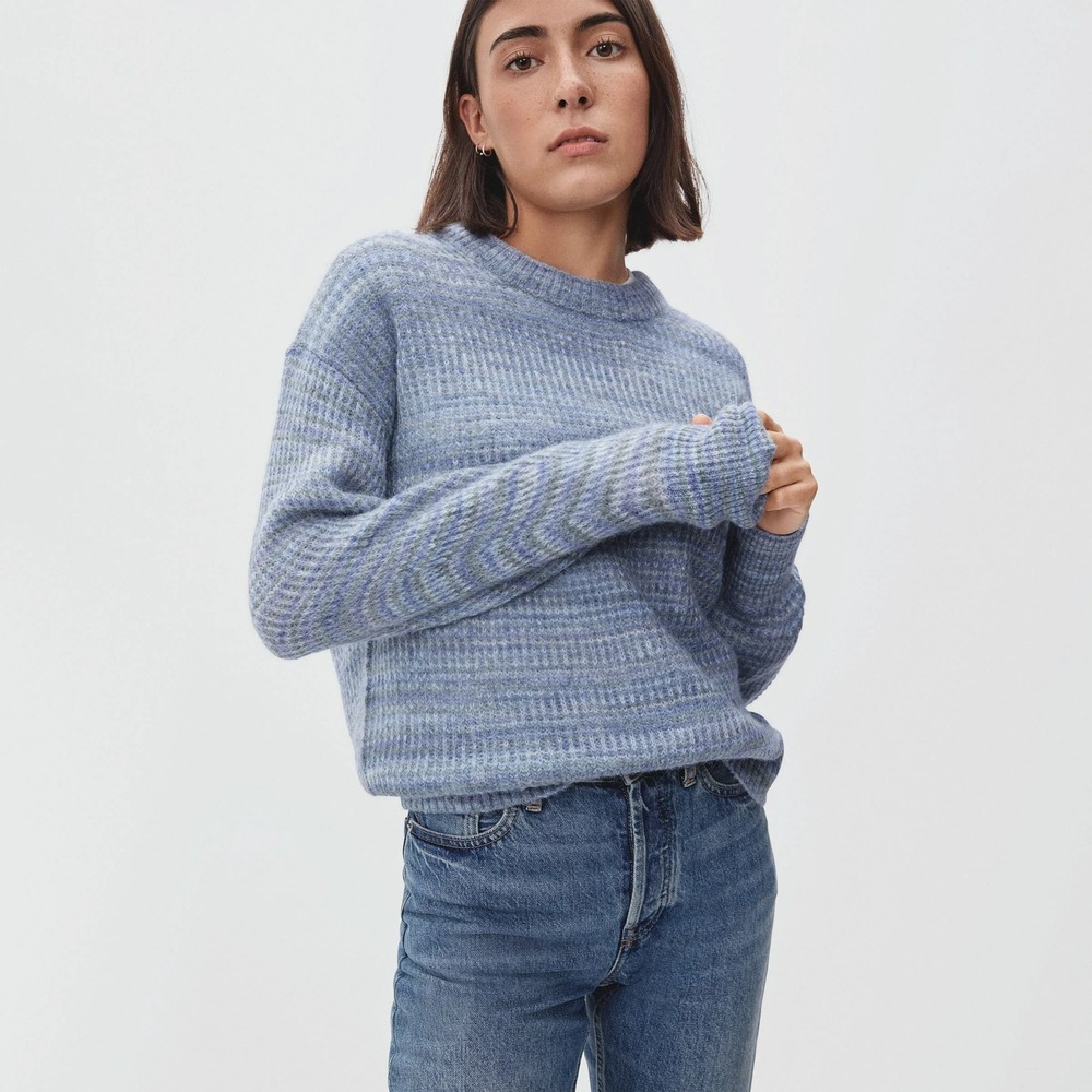 Everlane The Oversized Alpaca Crew Women XS Blue Green Striped Sweater